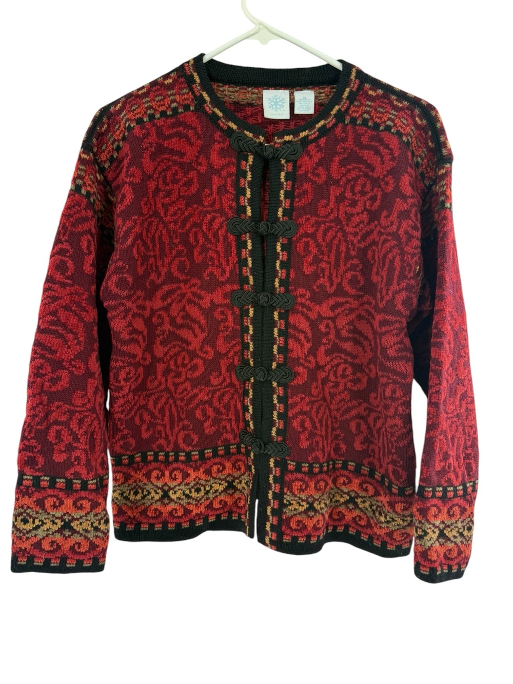 Snowflake Brand Nordic Cardigan Sweater Womens PL Knit Frog Closure Hong Kong